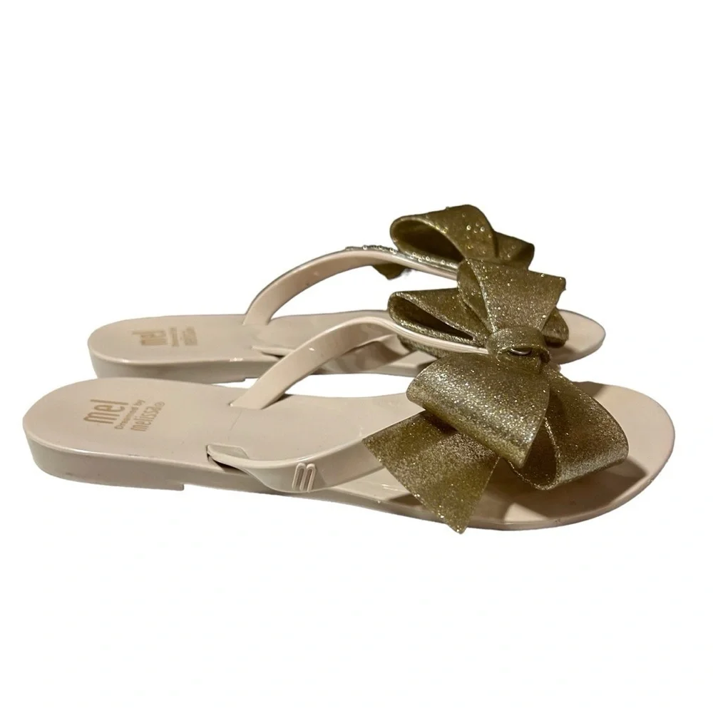 Mel Melissa Size 1 Kid Harmonic Bow III Sandal Beige Gold Glitter